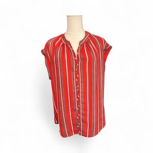 ❤️💙🤍 EUC PLEIONE Red, White & Blue Striped Split Neck Blouse | Sz MP